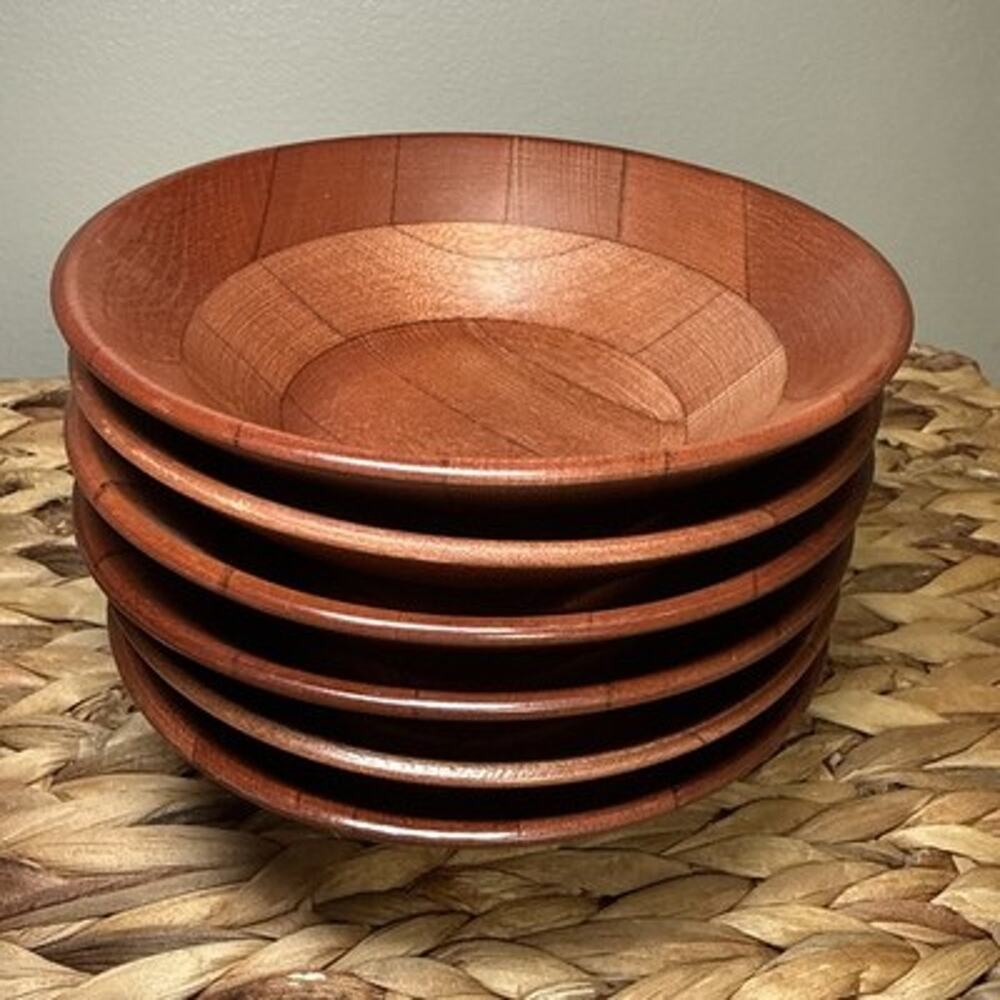 Vintage Westwood Wood Salad Bowls Set of 6 MCM 6” Individual Serving Bowls